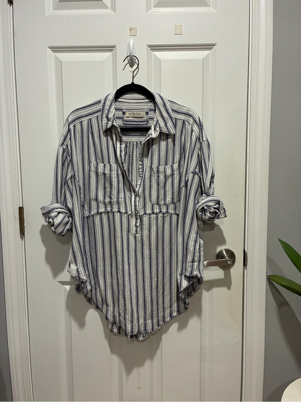 We The Free Blue and White Striped Button-Down Shirt